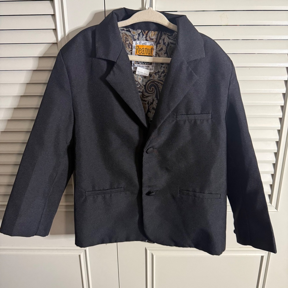 Peanut Butter Collection Boys Black Blazer Jacket Paisley Lining Size 5 Formal